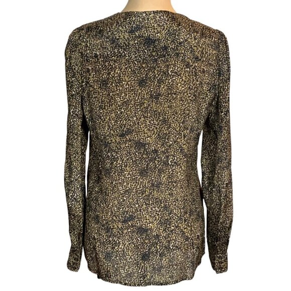Brown 100% Silk Blouse Sz.6 All-Over Animal Print 100% Long Sleeve Button Up 90s - Picture 7 of 14